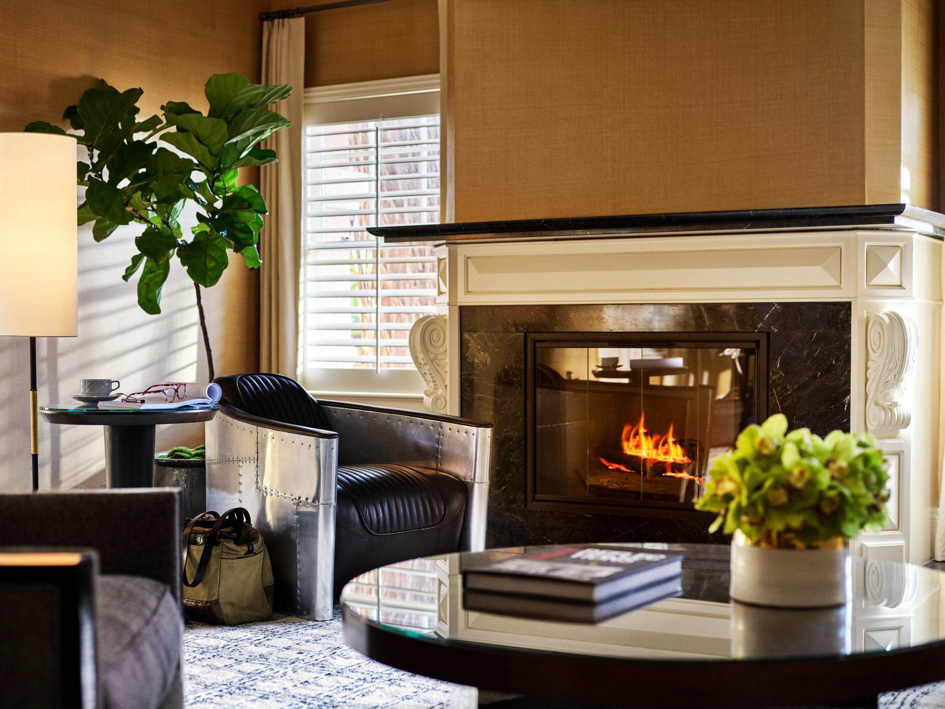 Bungalow 3A Sitting Area with Fireplace at The Beverly Hills Hotel, Los Angeles