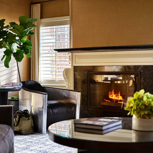 Bungalow 3A Sitting Area with Fireplace at The Beverly Hills Hotel, Los Angeles