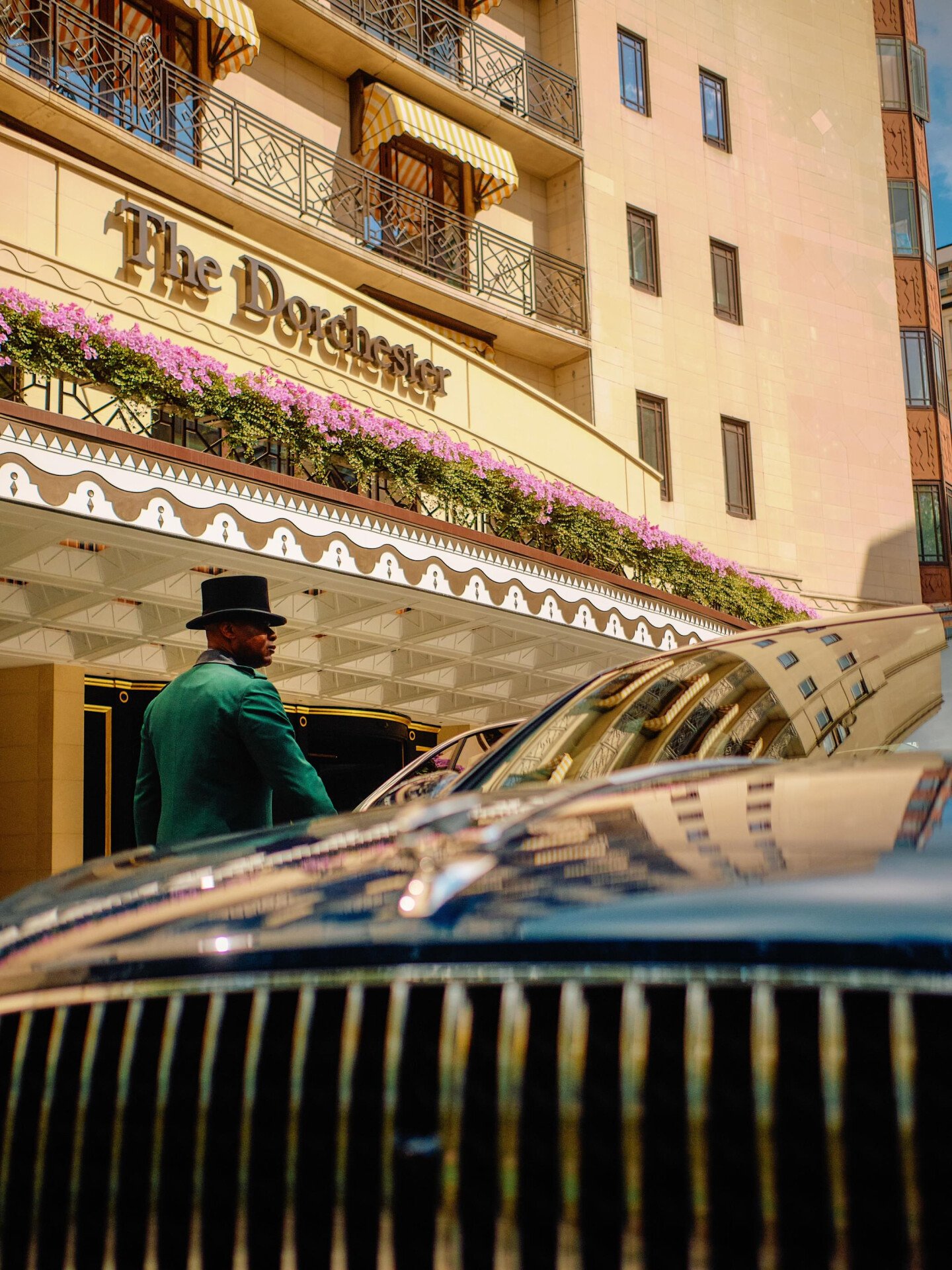 The Dorchester Bentley outside the front of The Dorchester.