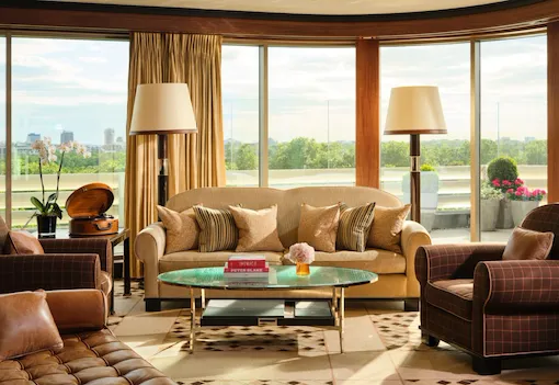 The Penthouse terrace suite in eventing light at 45 Park Lane