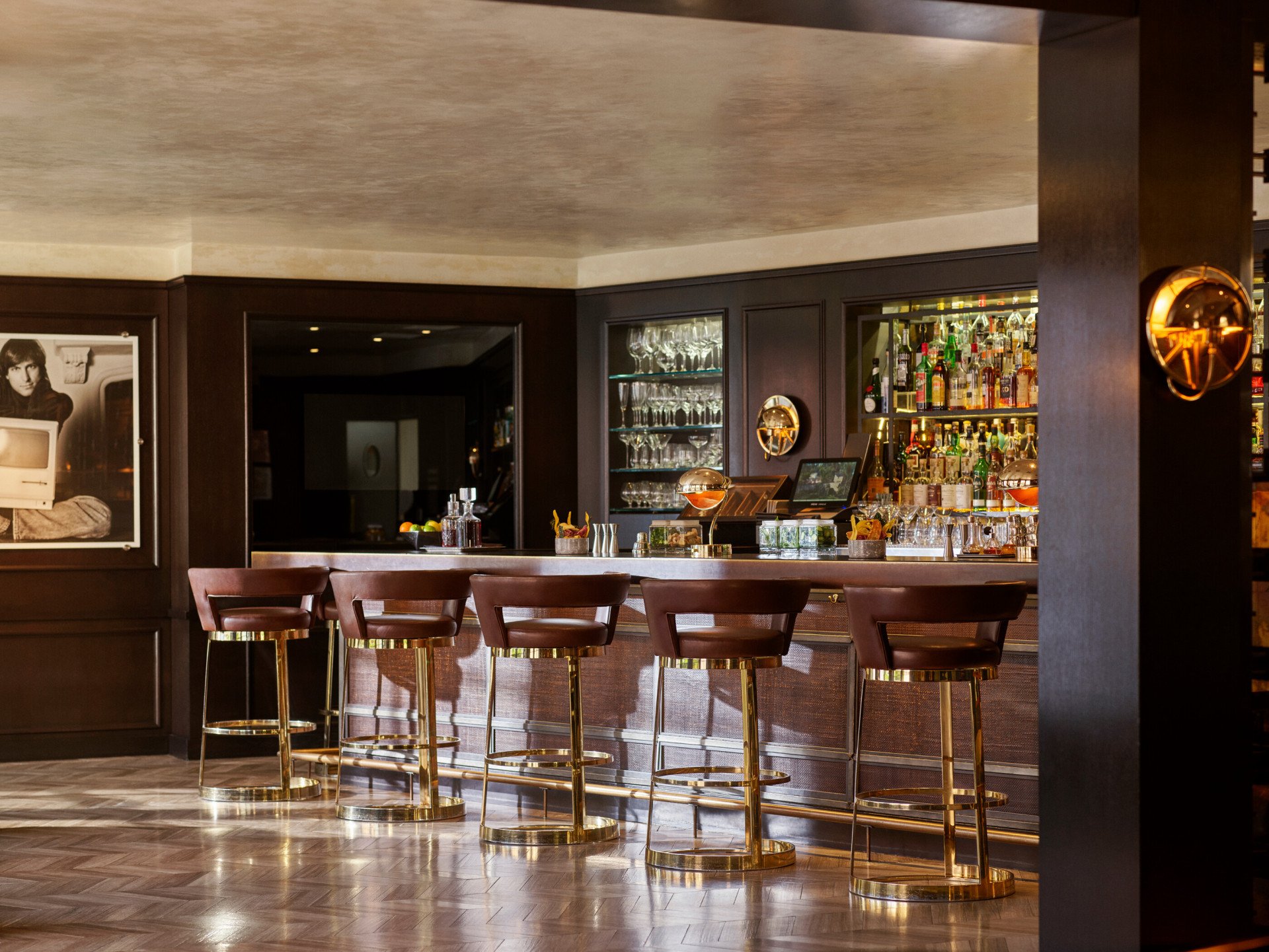 Barstools facing full bar at Hotel Bel-Air
