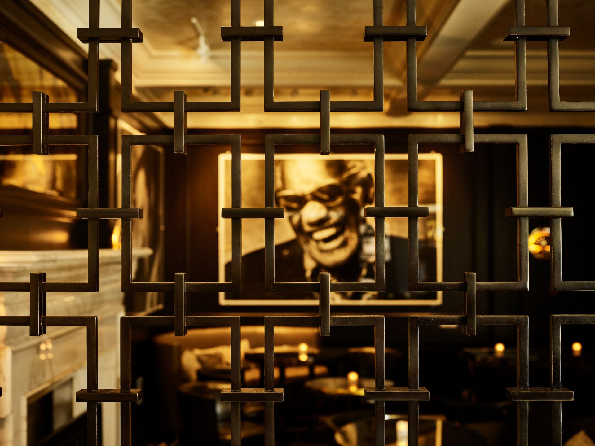 Bar at Hotel Bel-Air featuring iconic oversized celebrity photographs