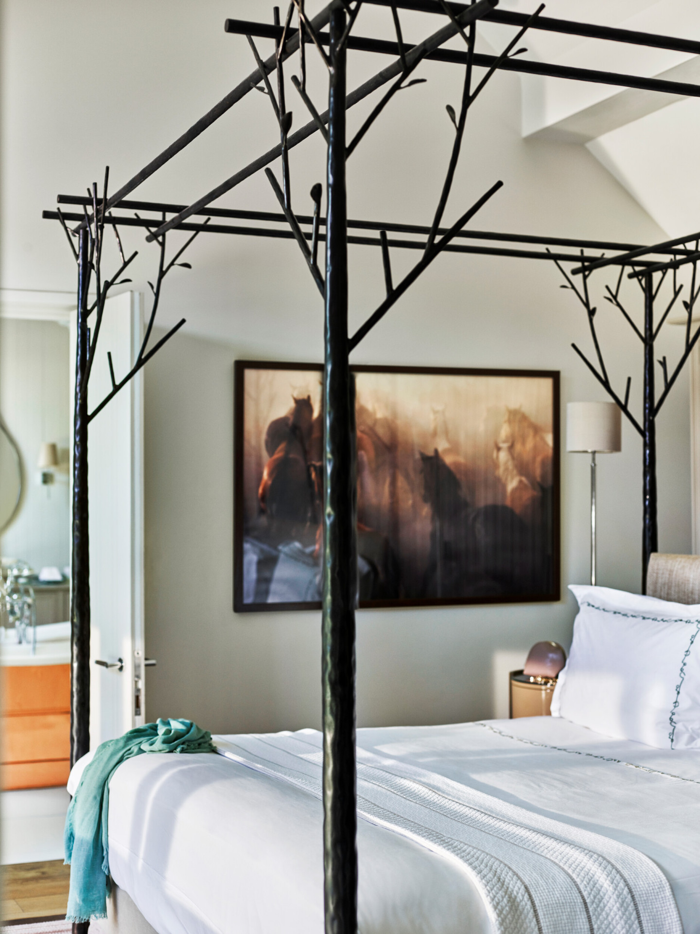 Coworth Park-Stable Premium Suite- BEDROOM with veiw of four poster bed