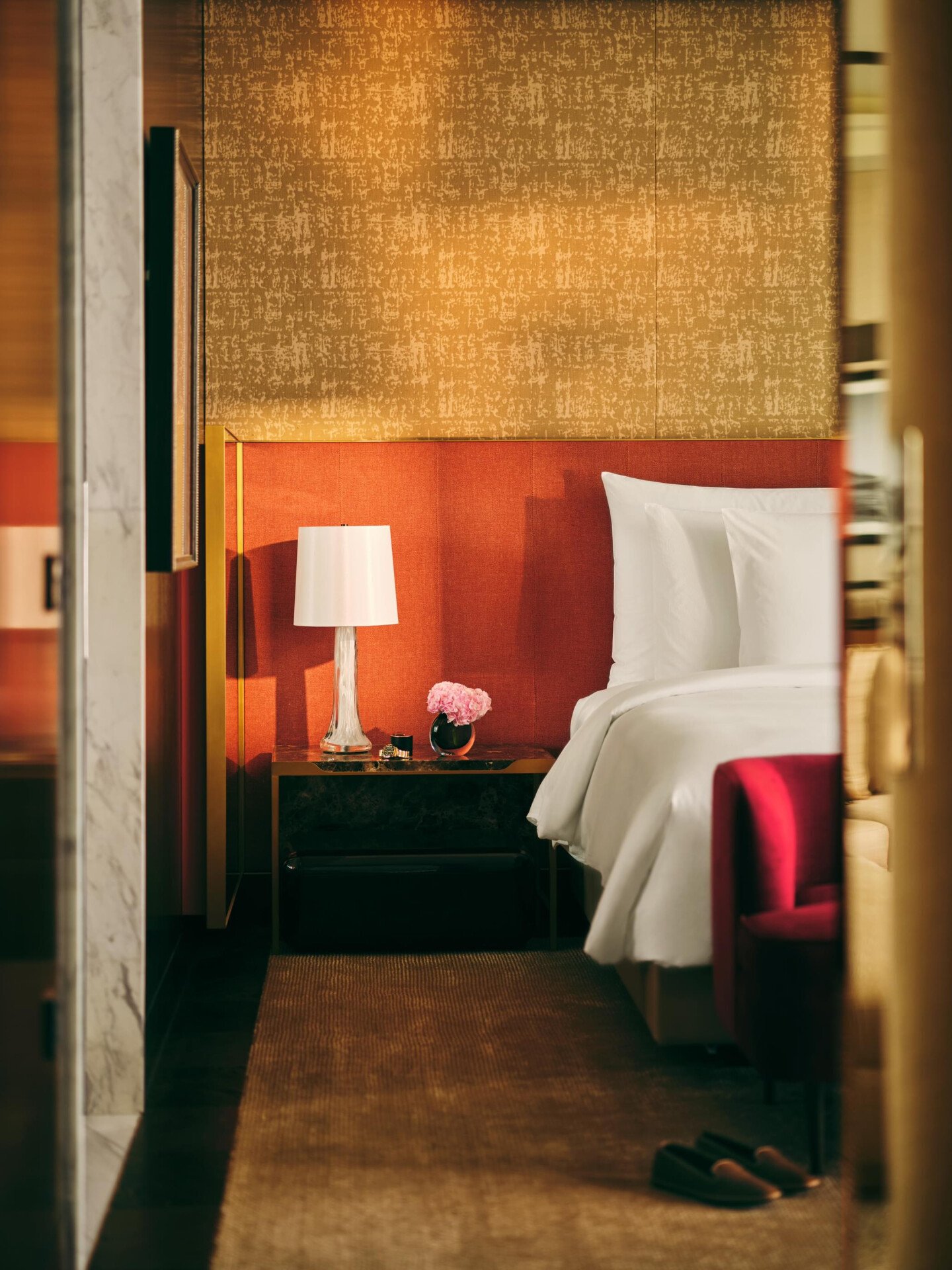 Images depicting The Lana Suite including living spaces, wardrobe and bathroom at The Lana, Dorchester Collection, Dubai.