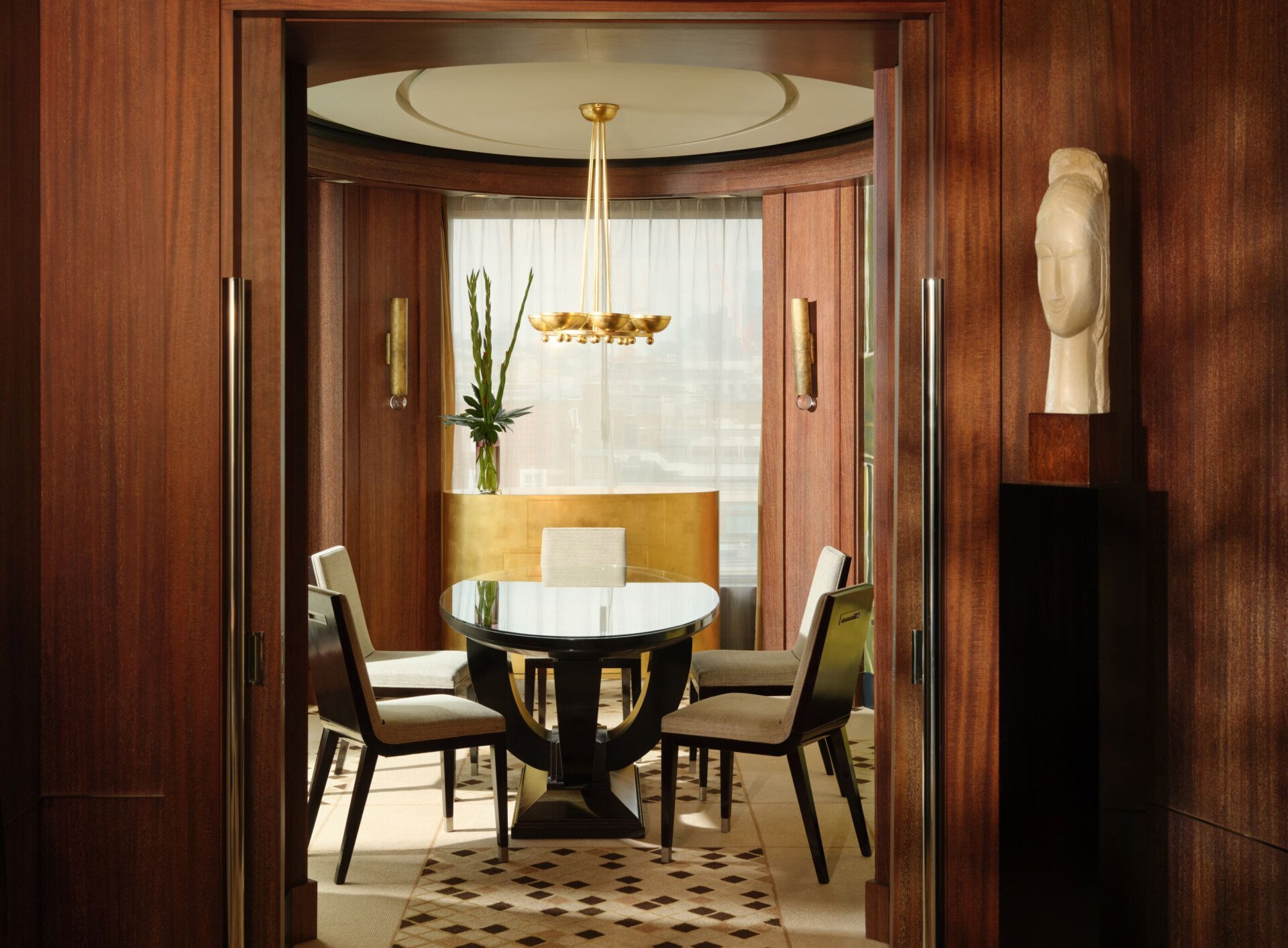 The Penthouse terrace suite in eventing light at 45 Park Lane