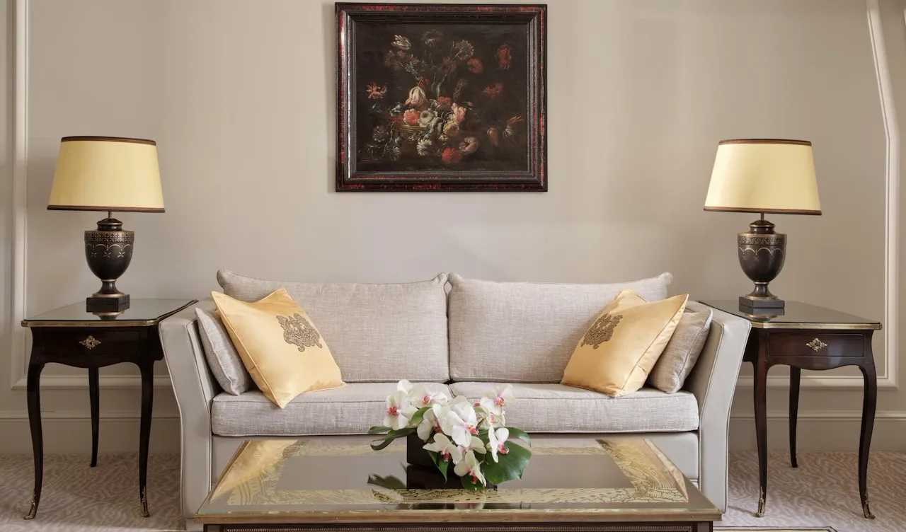 This is the couch of the Deluxe Suite #318 at the Plaza Athénée.