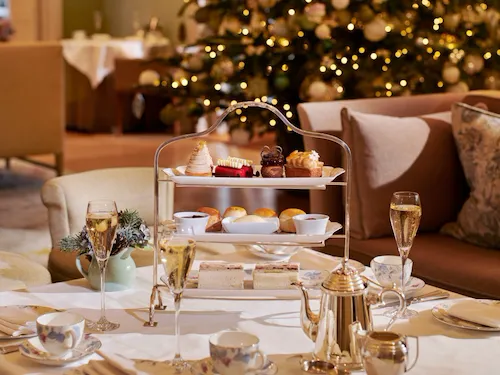 Festive afternoon tea in the Drawing room at Coworth Park.