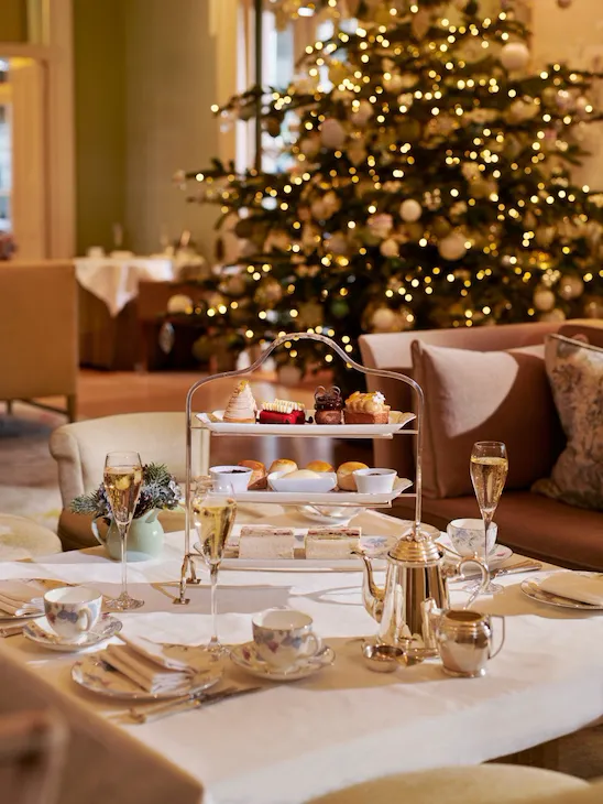 Festive afternoon tea in the Drawing room at Coworth Park.